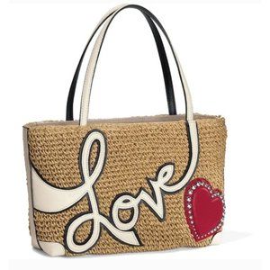 Brighton LOVE STORY STRAW TOTE  NATURAL WHITE MSRP $285  NWT